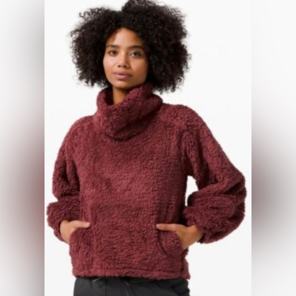 LULULEMON warm restore sherpa pullover “savannah” colour burgundy XS/S - Picture 2 of 9